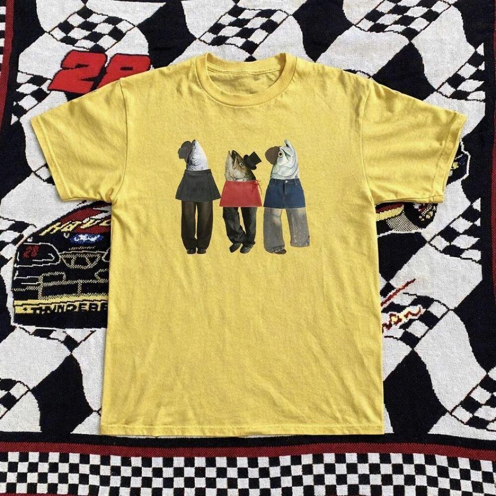 Yellow Cotton Graphic Tee With A Unique Design